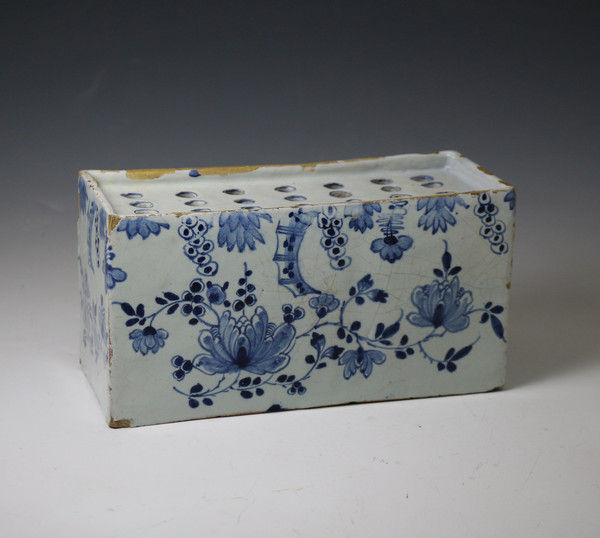 English delftware pottery flower brick, large size circa 1740, probably Bristol