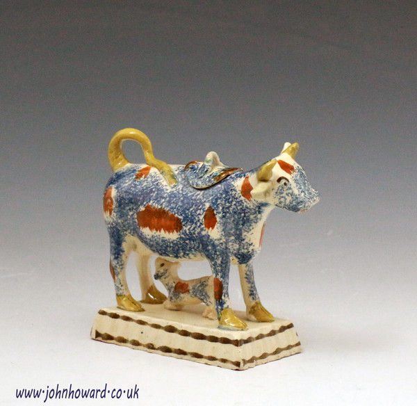 Antique English pottery figure of a cow creamer late 18th century 