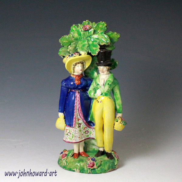 Antique Staffordshire pottery figure bocage group of the Dandies 
