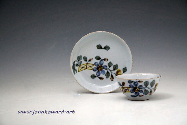 Antique English delftware Liverpool pottery teabowl and saucer mid 18th century