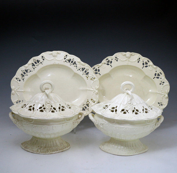 English creamware pottery tureens and stands, 18th century probably Leeds Yorkshire