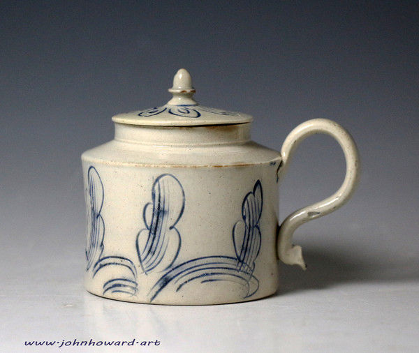 Scratch Blue saltglaze English pottery mustard pot with cover  mid 18th century 