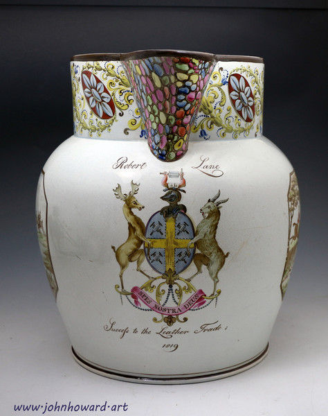 Bristol Pottery massive presentation pitcher  titled success to the leather trade named Robert Lane 1819 
