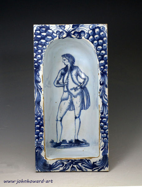 English delftware Niche in blue and white with image of gentleman Bristol Delftworks mid 18th century