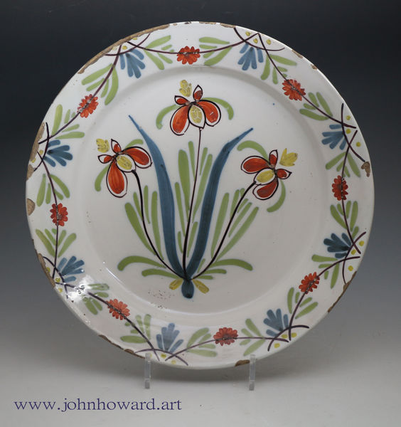 Antique English delftware pottery chargerBristol mid 18th century period.