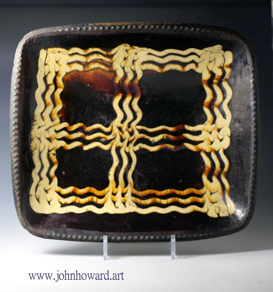 Antique English slipware  pottery baking or loaf dish late 18th century