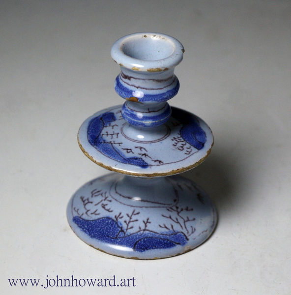 English delftware candlestick and tique period late 17th century London or Brislington Potteries
