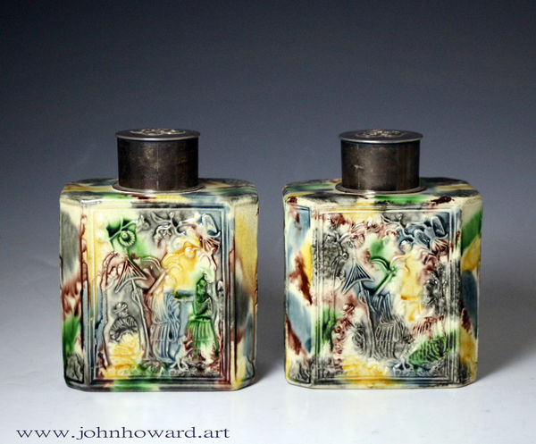 Pair of  pottery tea caddies attributed to Thomas Whieldon Fenton Vivian Staffordshire England mid 18th century