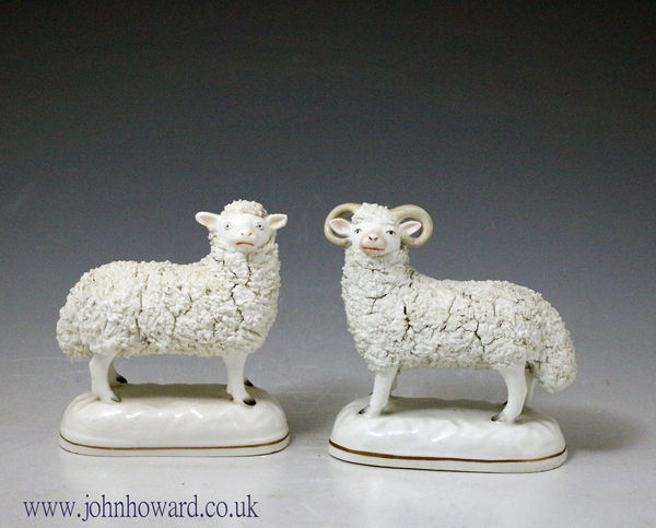 Antique Staffordshire figures of a Ram and Ewe circa 1840 period England
