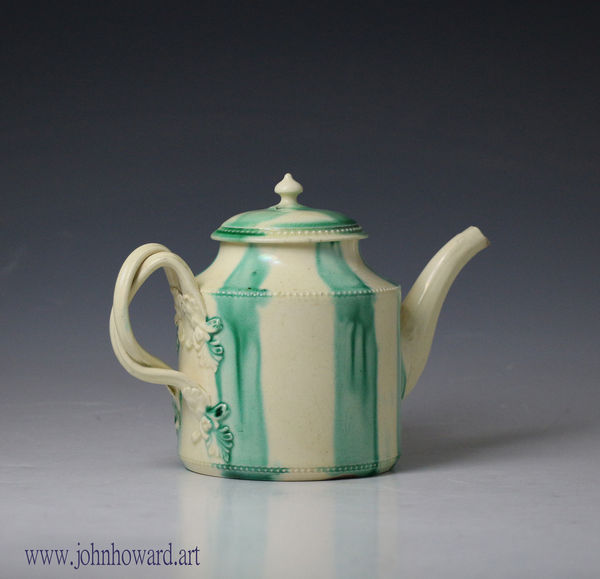 Antique English creamware pottery teapot 18th century Yorkshire or Staffordshire.