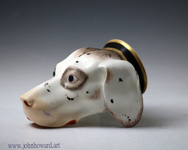 Antique hound head stirrup cup Derby porcelain circa 1810