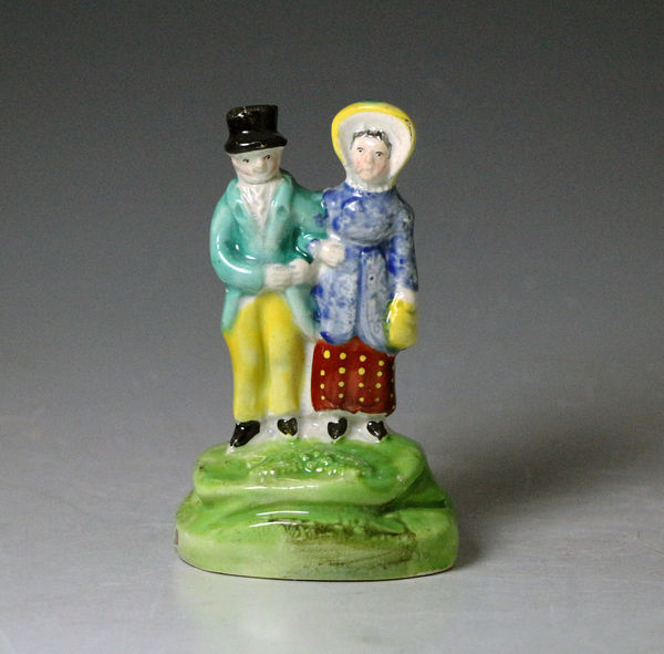 Antique Staffordshire pottery pearlware figure of the Dandies early 19th century