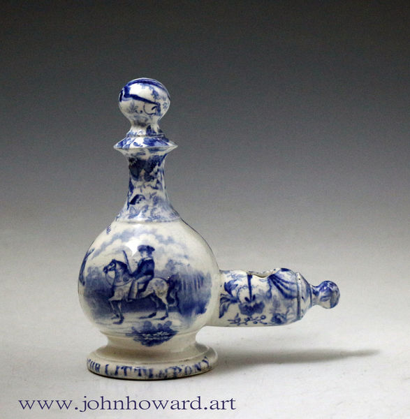 Blue and White  underglaze transfer decorated Bird Feeder, English pottery early 19th century