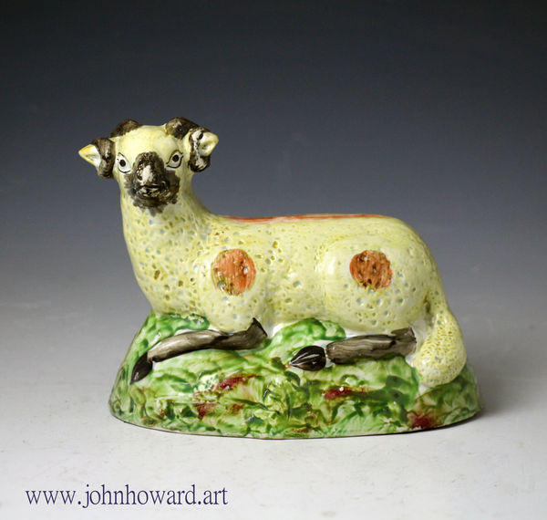 Antique pottery pearlware figure of a ram Staffordshire England early 19th century