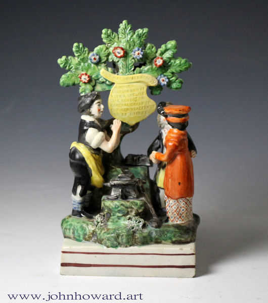 Antique Staffordshire pottery bocage  New Marraige Act  Gretna Green figure group 