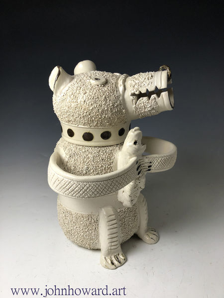Early saltglaze stoneware pottery Bear Baiting jug mid 18th century England