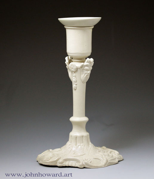 Saltglaze  white stoneware candlestick with original sconce  Staffordshire mid 18th century