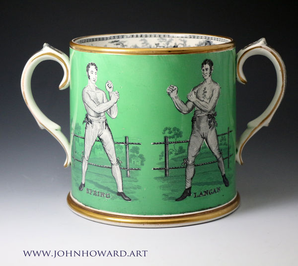 Pugilist English pottery Loving cup with images of Spring and Langan