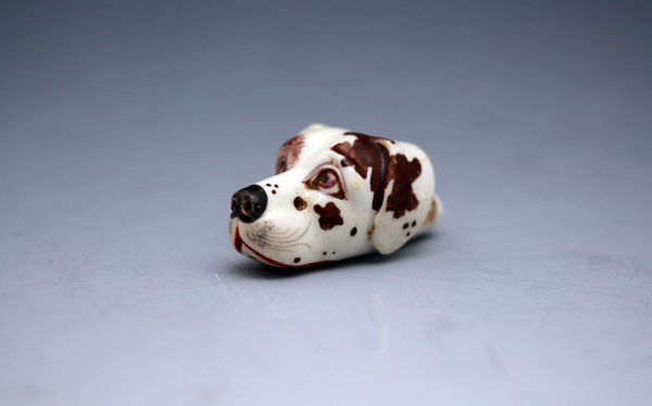 Antique hound head pottery whistle early 19th century Staffordshire England