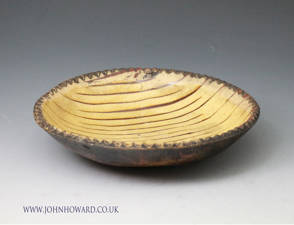 Antique Slipware earthenware circular baking dish English early 19th century period.
