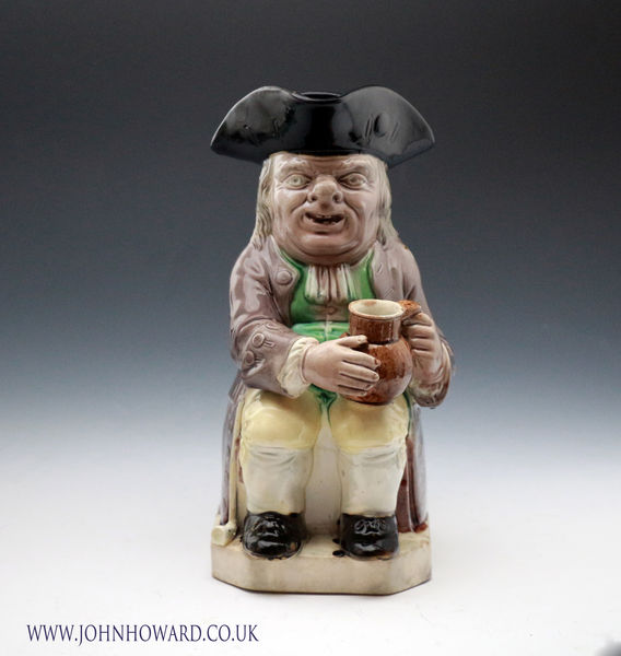 Antique Staffordshire pottery Ralph Wood toby jug with coloured glazes late 18th century England