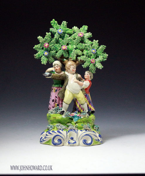Staffordshire pottery  bocage pearlware figure group marked Walton, antique period early 19th century England