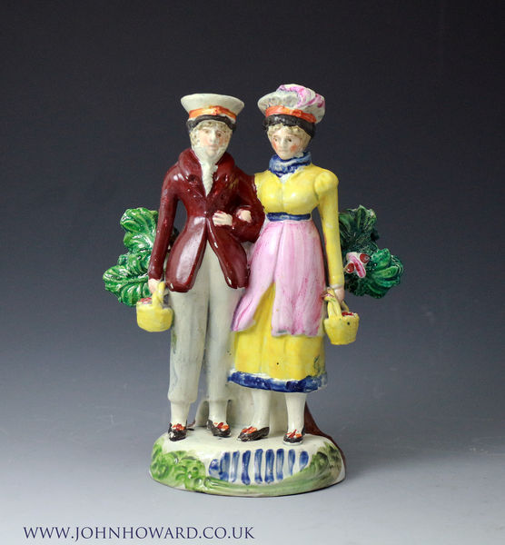 Staffordshire figure group of the Dandies, English pottery early 19th century