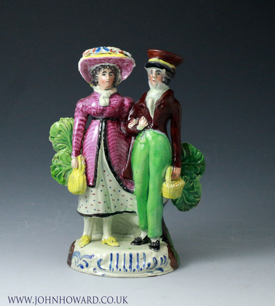 Staffordshire pottery pearlware figure group of the Dandies, early 19th century England