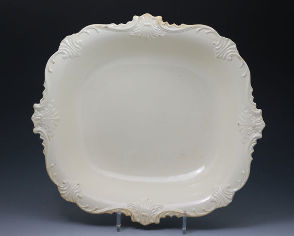 Antique Creamware pottery dish with rococo border , English late 18th century