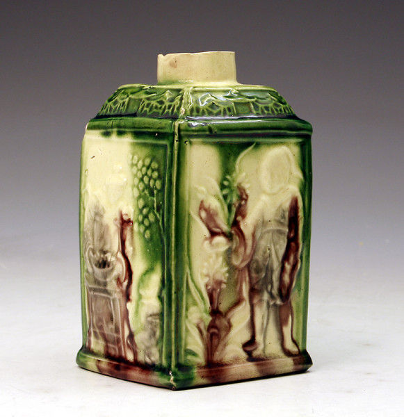 CREAMWARE POTTERY  WHIELDON TYPE  COLOUR GLAZE TEA CADDY 18THC
