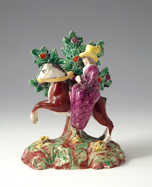 STAFFORDSHIRE POTTERY PEARLWARE EQUESTRIAN FIGURE 