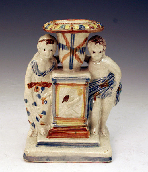 ANTIQUE ENGLISH POTTERY PRATTWARE CANDLE HOLDER