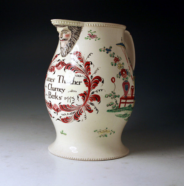 18th Century Creamware pitcher named and date Thatcher 1773