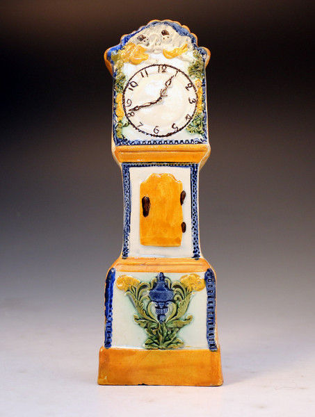 English pottery prattware model of a grandfather clock c1810.