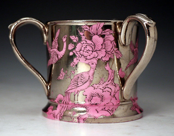 Pink Ground silver luster tyg Staffordshire pottery early 19th century.