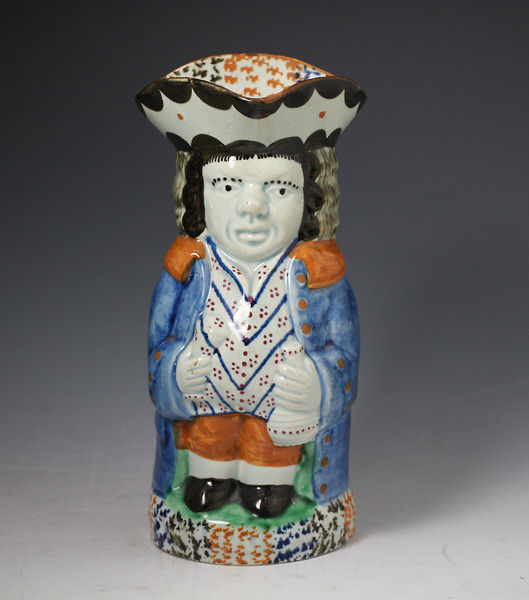 Antique Yorkshire pottery toby jug in Pratt colours c1810