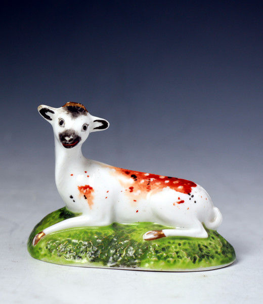 Antique English porcelain figure of a doe at Lodge By Charles Bourne Staffordshire