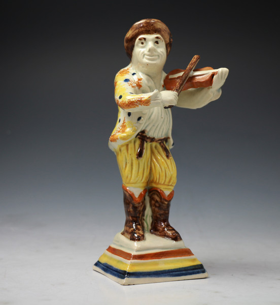 Antique English pottery prattware figure of a fiddler c1800