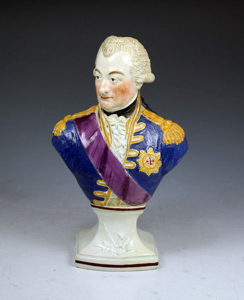 Herculaneum Liverpool pottery figure bust of an Admiral Earl St.Vincent circa 1800