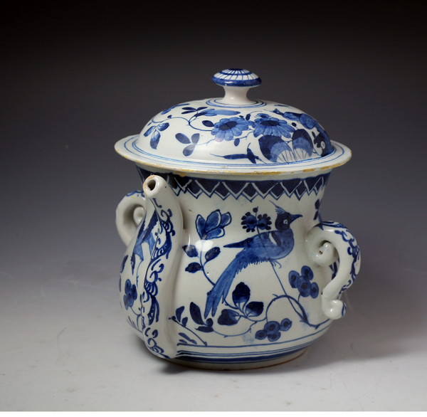 Antique period English Delftware possett pot circa 1700