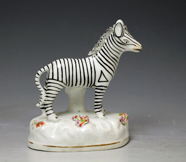 Antique Staffordshire porcelain figure of a standing Zebra c1840