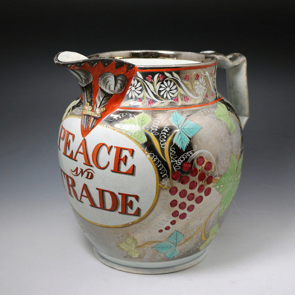 ANTIQUE SILVER LUSTER PITCHER PEACE AND TRADE C1815