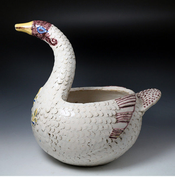 Antique Figure of a Swan, French Faience 18th century earthenware