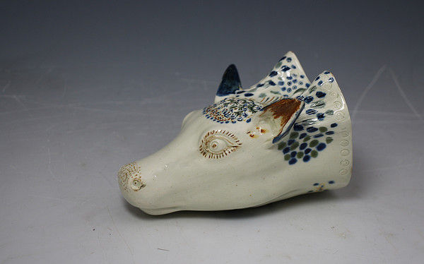 Antique English Prattware pottery stag head stirrup cup circa 1790