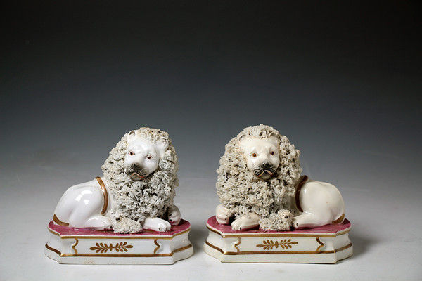 Antique Staffordshire porcelaineous figures of the Lion and the Lamb circa 1836