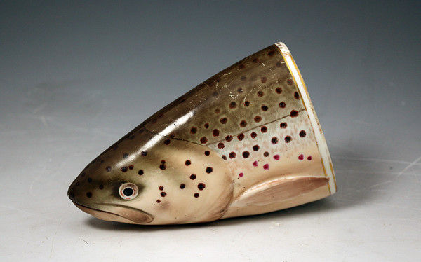 Antique Salmon head stirrup cup Derby porcelain c1800