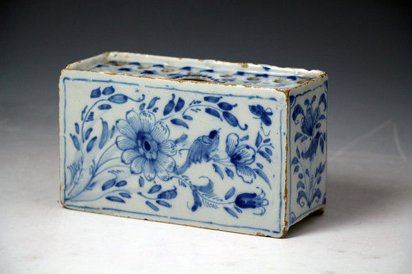 Antique English earthenware pottery delftware flower brick circa 1720