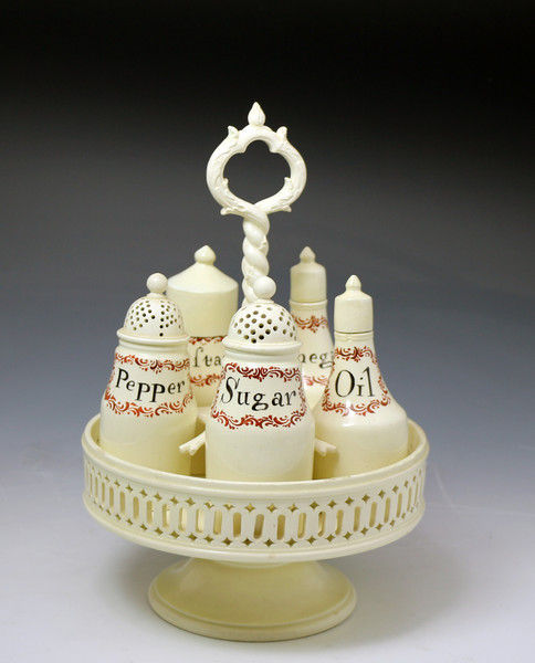 Antique period English creamware pottery cruet 18th century.
