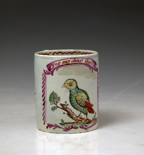 Antique Staffordshire pottery mug For My Dear Girl. c1800
