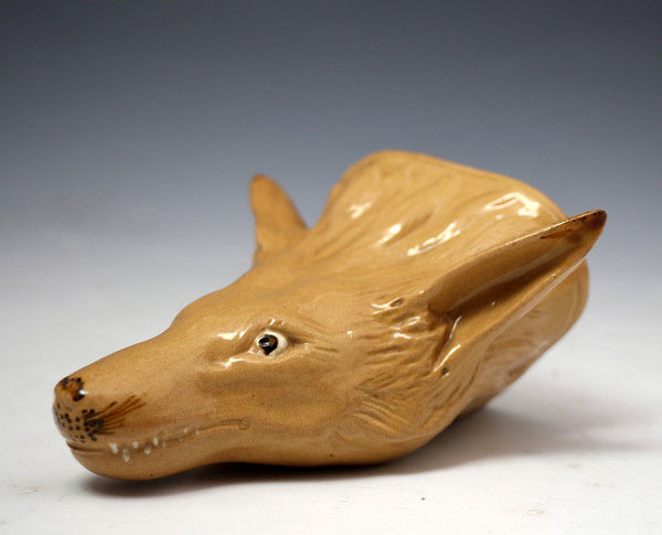 Antique Staffordshire pottery fox head stirrup cup late 18th century period